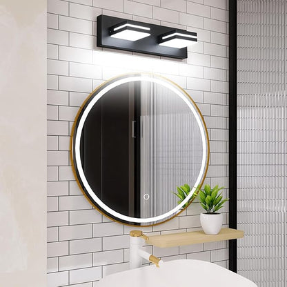 SineRise LED Modern Bathroom Vanity Light Fixtures (2-Light, 15.5-Inch), Matte Black Modern Acrylic Bathroom Wall Lighting Fixtures Over Mirror (Cool White 6000K)