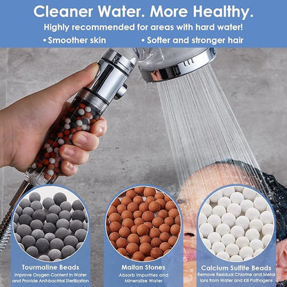 Vacto High Pressure Handheld Shower Head with Filter, Shower Head Kits with Hose and Bracket, Hard Water Softener Water Purifying Filtered Showerheads with Filter Beads