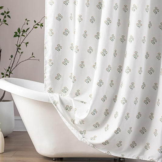 Stall Small Shower Curtain 36x72 for RV,Boho Orange Floral Waterproof Fabric Half Size Narrow Shower Curtains for Dorm Camper