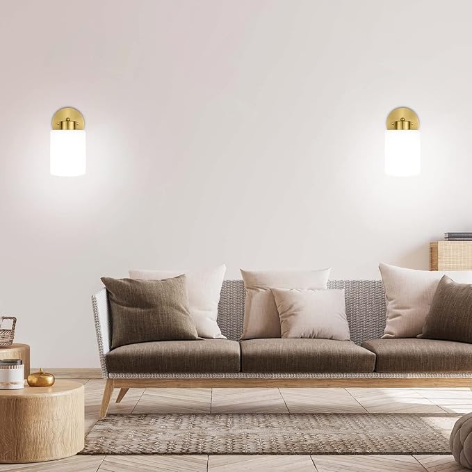 Frosted Wall Sconce Set of Two,Gold Sconce Bathroom Lighting,Modern Brass Vanity Light,Mid-Century Vanity Sconces for Bathroom,Livingroom,Kitchen