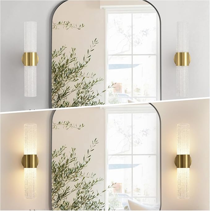 Gold Wall Sconces Set of 2, LED Dimmable Modern Crystal Wall Sconces Set of Two, Gold Wall Light, for Bedroom, Living Room, Dining Room, Dimmable LED 0-32W with Light Source,Hardwiring