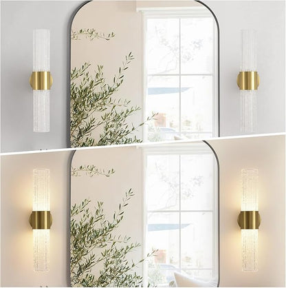 Gold Wall Sconces Set of 2, LED Dimmable Modern Crystal Wall Sconces Set of Two, Gold Wall Light, for Bedroom, Living Room, Dining Room, Dimmable LED 0-32W with Light Source,Hardwiring
