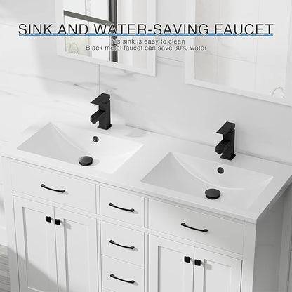 LUCKWIND 48" Modern Bathroom Vanity and Sink, Painted Bathroom Storage Cabinet with Double Sink, Four Doors and Three Drawers, Include Faucet Without Mirror, White