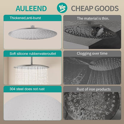 All Metal Rain Shower Head - Heavy Duty Stainless Steel, Easy Install, High Water Flow, Ultra-Thin Modern Design for Bathroom (Chrome, 16)