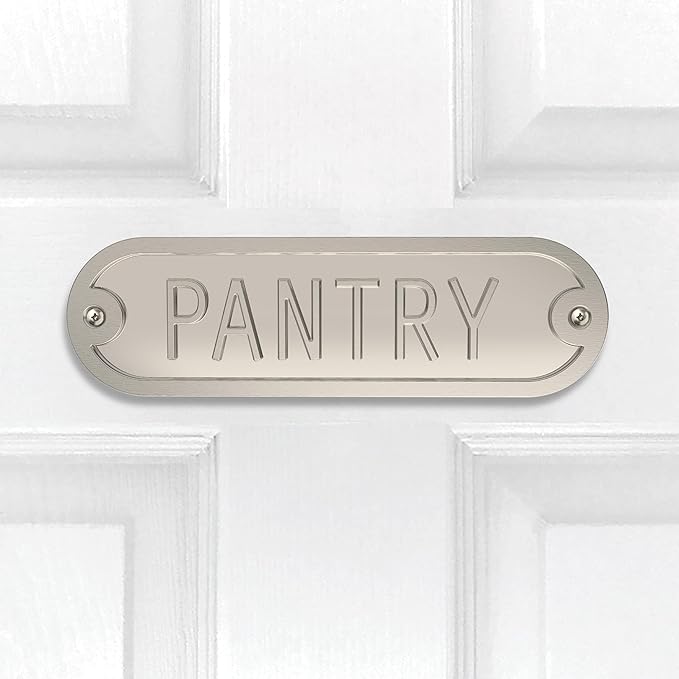Franklin Brass Derby Pantry Door Sign Metal Interior Door Plaque in Satin Nickel HHIDPP-SN-U