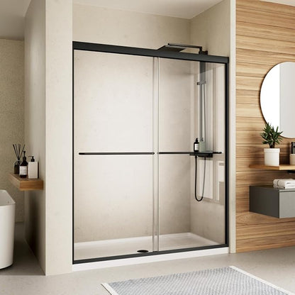 Royal Guard Double Sliding Shower Door 56-60" W x 72" H,Matte Black | 6mm SGCC Tempered Glass,Nano Coating Easy Clean,Walk-in Shower Use,Reversible Installation&Waterproof