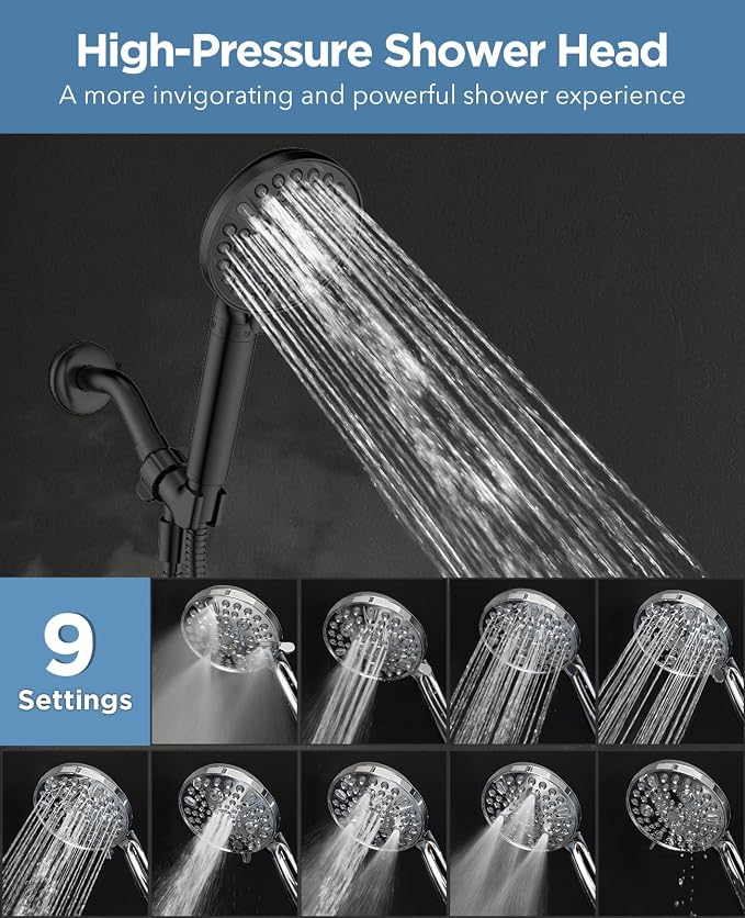 MakeFit Filtered Shower Head with Handheld-10 Modes High Pressure Showerhead with Built-in Power Wash,Long 71-inch Hose & Adjustable Bracket, Water Softener Filter Beads for Hard Water-Remove Chlorine