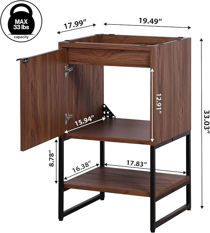 JONATHAN Y VAN1012B Juhl 20 in. W x 18 in. D x 33 in. H Chevron-Front Modern Minimalist 2-Shelf Bathroom Vanity Cabinet Only with Soft Closing Doors (Sink Basin Not Included), Walnut