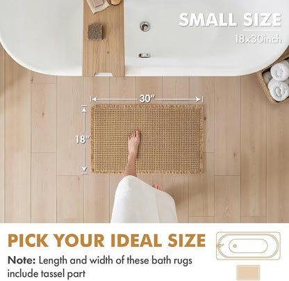MIULEE Set of 2 Waffle Bathroom Rugs Boho Bath Mat Brown 18x30 Inch | Non Slip, Super Absorbent, Washable, Ultra Soft, Rubber Backed Bath Rugs for Bathroom Floor Tub Shower
