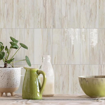 Vamos Tile Peel and Stick Backsplash, Glossy 40-Piece 3''x12'' Subway Tile | Eurasian Wood with White Grout Wall Tile,PVC Faux Stone Stick on Subway Tiles for Kitchen,Bathroom,Laundry,Camper