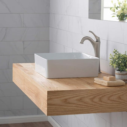 KRAUS Viva™ Square White Porcelain Ceramic Vessel Bathroom Sink with Pop-Up Drain, 15 5/8 in. L x 15 5/8 in. W x 5 1/8 in. H, KCV-202GWH