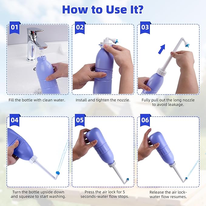 Hibbent Portable Bidet Sprayer and Travel Bidet with Hand Held Bidet Bottle for Personal Cleansing Use Extended Nozzle - Personal Hygiene Care Toilet Bidet Shower/Bathroom Bidet Spray -21.8oz(620ml)