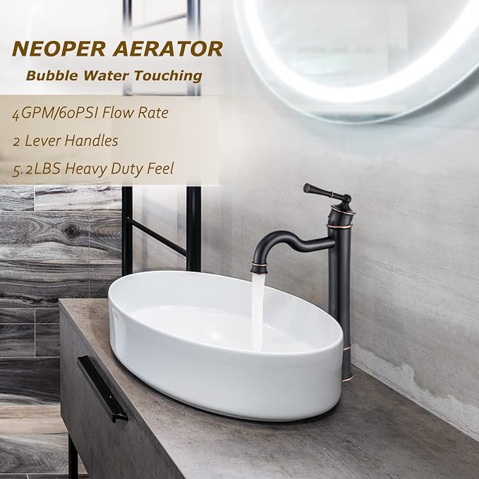Vessel Sink Faucet ORB Bathroom Tall Faucet Single Hole Deck-Mount Pop up Drain Assembly Without Overflow Water Supply Lines Included