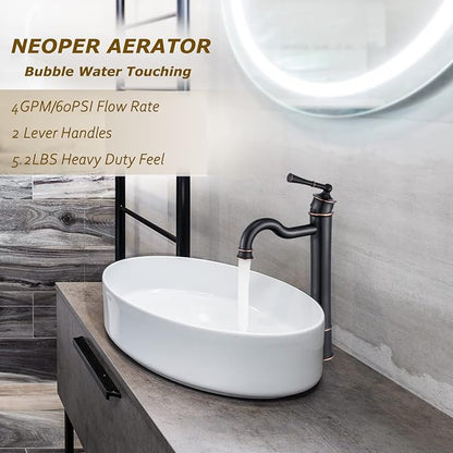 Vessel Sink Faucet ORB Bathroom Tall Faucet Single Hole Deck-Mount Pop up Drain Assembly Without Overflow Water Supply Lines Included