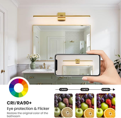 Gold Modern Bathroom Vanity Light 32 Inch 24W Dimmable 5CCT LED Bathroom Lighting Fixtures Over Mirror Brushed Gold Bar Vanity Lights for Bathroom Mirror Cabinets Bedroom