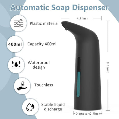 Automatic Liquid Soap Dispenser, 4-Level,13.5oz Touchless | Plastic,400ml Black Electric Battery Operated Hand & Dish Countertop Soap Dispensers with Sensor for Bathroom,Kitchen Sink