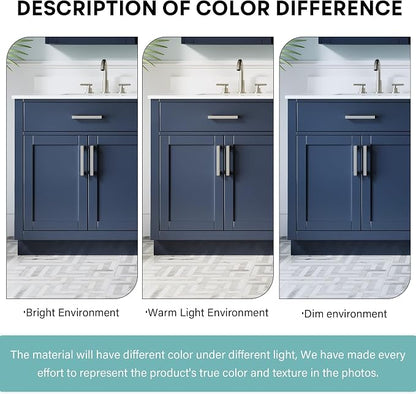 80-Inch Bathroom Vanity with Double Sinks W/ 4 Doors & 4 Drawers & 2 Flip Drawers, Navy Blue Vanity W/Brushed Nickel Handles