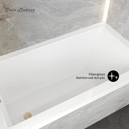 White bathtub with fiberglass reinforced acrylic label in a bathroom setting