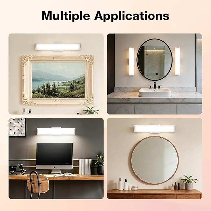 LEDVANCE Sylvania 24" Modern Vanity Lights for Bathroom, 22W, 5 Temperature Select (2700K/3000K/3500K/4000K/6000K), Dimmable, Square Shape, Brush Nickel, with Accessories - 1 Pack (66559)