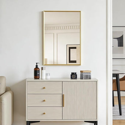 Bathroom Wall Mirror, 16" x 24" Brushed Gold Vanity Mirror for Over Sink | Rectanglar Metal Framed Mirror for Over Sink, Tempered Glass, Anti-Rust, Hangs Horizontally or Vertically
