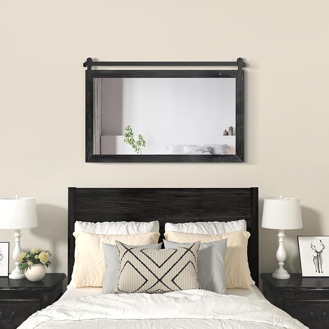 COGOOD Farmhouse Bathroom Mirrors for Over Sink - 30 x 45 Black | Rustic Barn Door Wood Framed Vanity Mirror for Entryway, Living Room, Bedroom, Dresser Wall Decor
