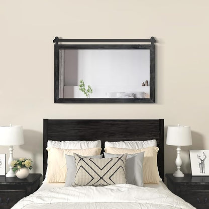 COGOOD Farmhouse Bathroom Mirrors for Over Sink - 30 x 45 Black | Rustic Barn Door Wood Framed Vanity Mirror for Entryway, Living Room, Bedroom, Dresser Wall Decor