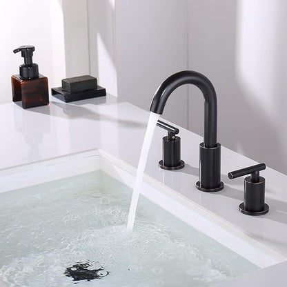 Bathroom Faucets with Pop Up Drain and Water Faucet Supply Hose, 8 Inch Widespread Bathroom Faucet 3 Hole 2 Handle, ChiLDano Oil Rubbed Bronze Bathroom Faucet CH2183ORB