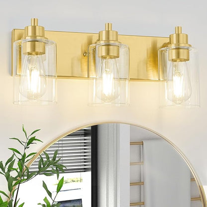 Gold Bathroom Light Fixtures, Bathroom Light Fixtures Over Mirror, Gold Vanity Lamp with Clear Glass