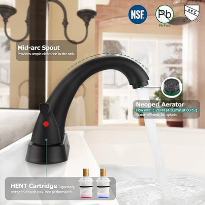PARLOS 2-Handle Bathroom Sink Faucet with Drain Assembly and Supply Hoses Matte Black,1359804