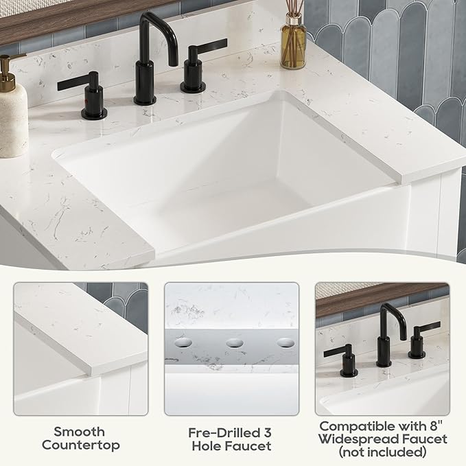 30 Inch Bathroom Vanity with Sink, Farmhouse Bathroom Sink Cabinet with Adjustable Feets, Solid Wooden Frame Single Sink Bathroom Vanity with Soft Closing Doors, Apron Farm Sink, White