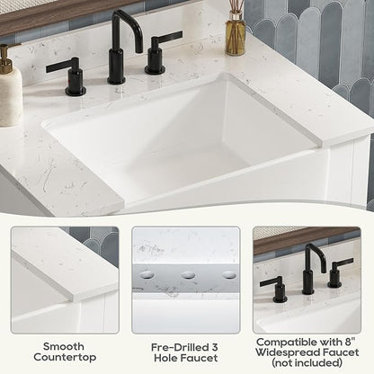 30 Inch Bathroom Vanity with Sink, Farmhouse Bathroom Sink Cabinet with Adjustable Feets, Solid Wooden Frame Single Sink Bathroom Vanity with Soft Closing Doors, Apron Farm Sink, White