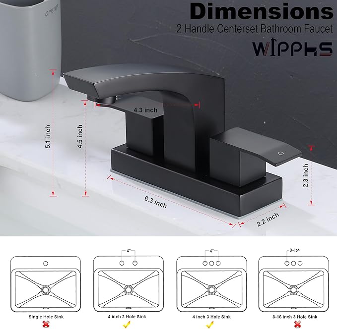 Centerset Bathroom Faucet, Stainless Steel Black Sink Faucet Bathroom with Pop Up Drain and cUPC Supply Hose, 2 Handle 4 inch Center-Set Bathroom Sink Faucet Matte Black 2 Hole