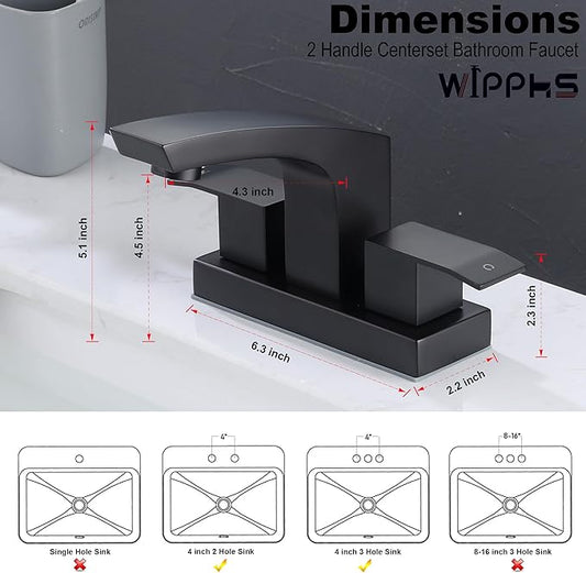 Centerset Bathroom Faucet, Stainless Steel Black Sink Faucet Bathroom with Pop Up Drain and cUPC Supply Hose, 2 Handle 4 inch Center-Set Bathroom Sink Faucet Matte Black 2 Hole