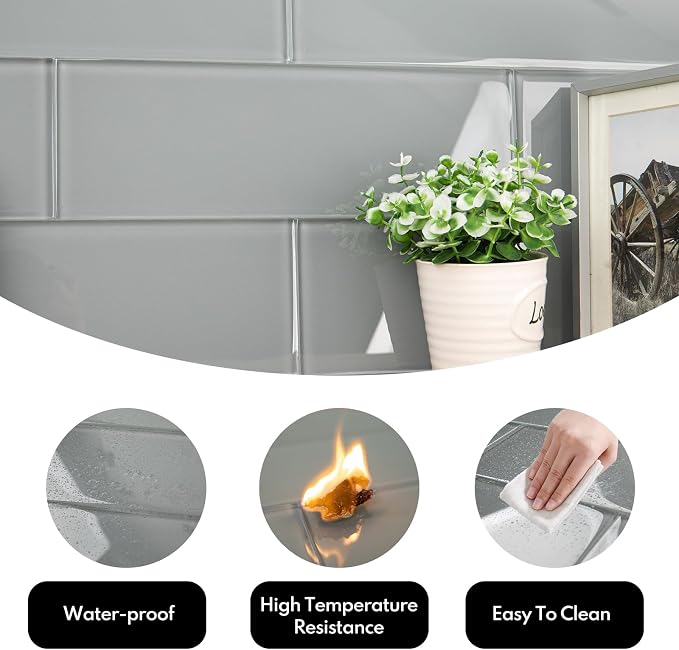 Grey Glass Subway Tile, Glass for Bathroom Kitchen Shower Backsplash Wall, 4 x 12 Inches, 4 Sq.Ft.