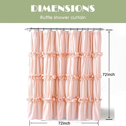 Homechoice Decor Peach Ruffle Shower Curtain for Master Bathroom | Vintage Handcrafted Bow Tie Bath Curtain, Ruched Microfiber Bathroom Curtain with 12 Buttonholes, 72" W x 72" H (LQ-10)