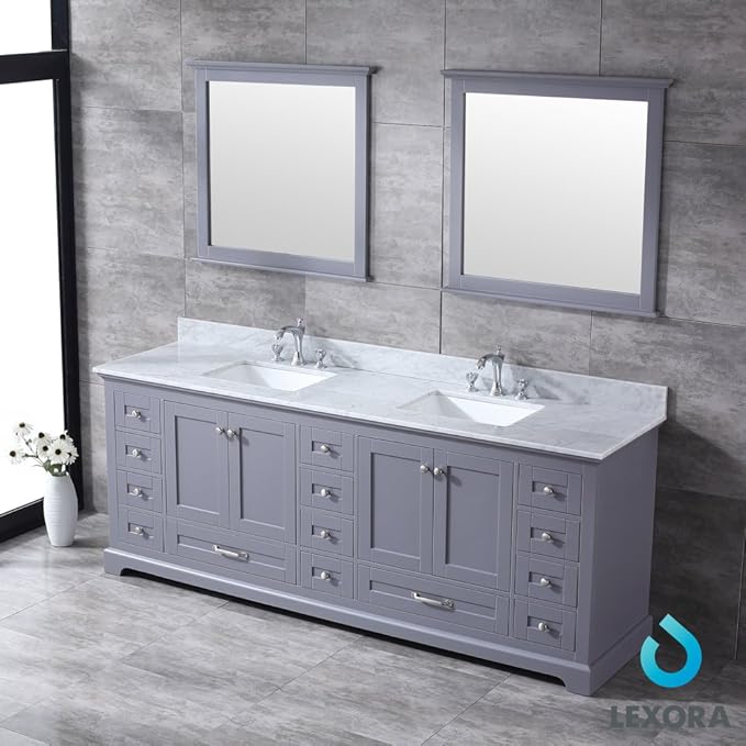Dukes Double Bath Vanity Set - Carrara Marble Top & Mirror Dark Grey
