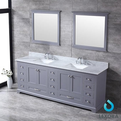 Dukes Double Bath Vanity Set - Carrara Marble Top & Mirror Dark Grey