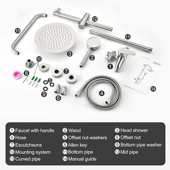 Shower Faucet -Shower System，Shower Faucets Sets Complete - Outdoor Shower Kit/Outdoor Shower Enclosure/Outdoor Shower Fixtures W/ SS304 Shower Head with Handheld High Pressure, Brushed Nickel