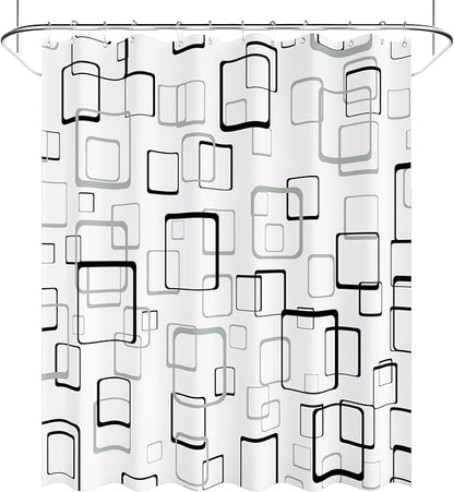 AmazerBath Shower Curtain Grey, Geometric Plaid Cloth Shower Curtain Sets with 12 Shower Curtain Hooks, Washable Fabric White Shower Curtain, Luxury Farmhouse Bathroom Shower Curtain, 72x72 Inches