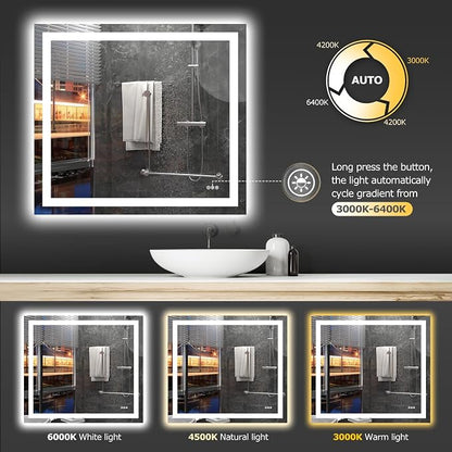 Hivone 40"X36" LED Bathroom Mirror with Lights, Anti-Fog, Dimmable, Backlit + Front Lit, Smart Bathroom Vanity Mirror, Memory Function, Shatterproof, Tempered Glass (Horizontal/Vertical)