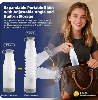 Hibbent Portable Bidet for Travel, High Pressure Electric Handheld Bidet Sprayer, 350-550ML Expandable Bottle for Personal Hygiene, USB-C Rechargeable Waterproof, Travel Sprayer for Women & Men, Blue