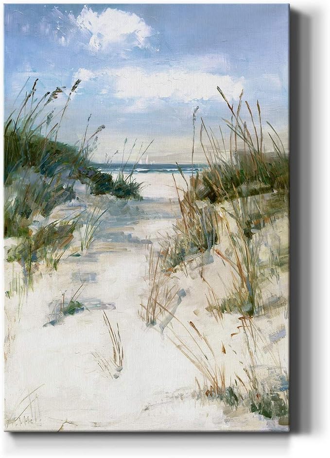 Renditions Gallery Tropical Canvas Wall Art Decorations Paintings & Prints Sandy Ocean Beach Modern Coastal Nature Wall Hanging Decorations for Bedroom Living Room Office Kitchen - 32"x48" LT02
