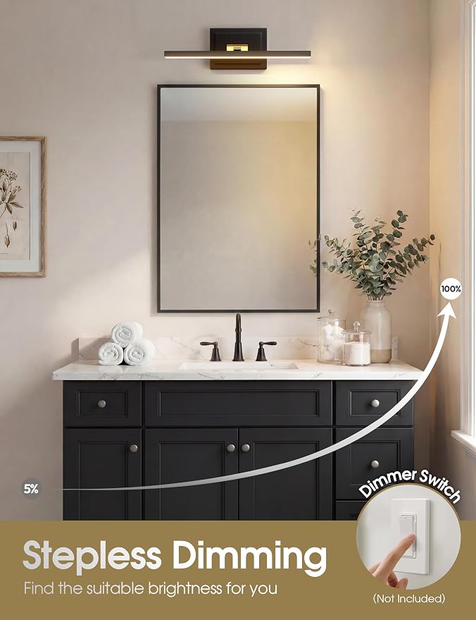 VOLISUN Modern Bathroom Vanity Light 15.7 inch, Rotatable, 12W Dimmable 5CCT Led Bathroom Light Fixture Over Mirror, Black Gold Bar Vanity Light for Bathroom Mirror Restroom-ETL Certificated