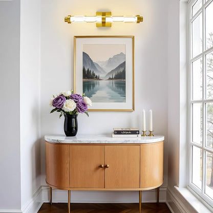 23.6" Gold Wall Sconce, Modern Vanity Light with Ripple Glass Shade, 5CCT Dimmable LED Bathroom Wall Lighting 20W for Mirror, Bedroom, Living Room, Hallway