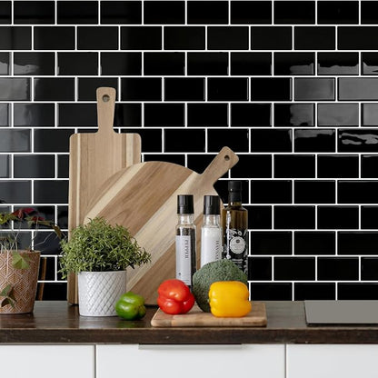 STICKGOO Subway Tile Peel and Stick Backsplash, Thicker Design 12" x 12" Stick on Backsplash Tiles for Kitchen, Bathroom, Wall Tile (10 Sheets, Black)