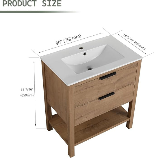 30 Inch Modern Bathroom Vanity with Soft Close Door and Ceramic Sink