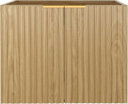 Modern Bathroom Vanity with Wavy Textured Doors - Wall Mounted Floating Cabinet, Soft-Close Waterproof Storage for Small Bathroom, Easy Install (Nature Without Sink, 24)