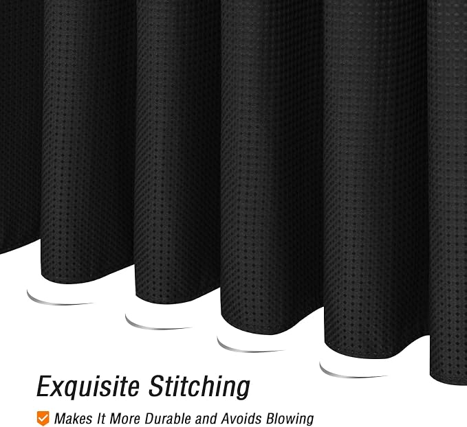 Stall Black Fabric Shower Curtain, 54 x 72 | 54 Inch Wide Solid Black Weave Textured Fabric Shower Curtain for Bathroom, Water Repellent