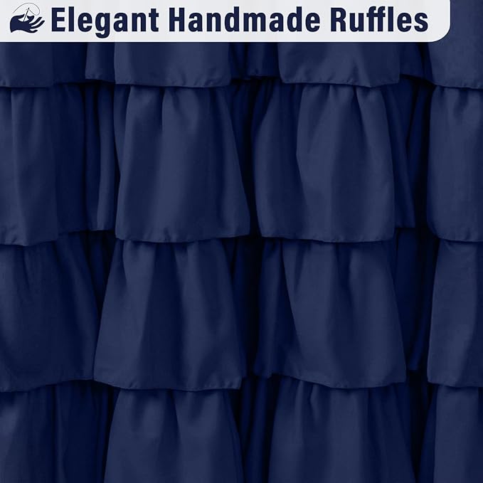 Seasonwood Navy Blue Shower Curtain for Bathroom Ruffle Shower Curtain 72 X 84 Inches Farmhouse Shower Curtains with Buttons & Blue Ruffles