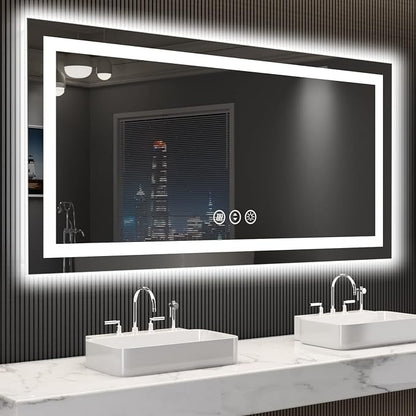LOAAO 55"X30" LED Bathroom Mirror with Lights, UL Listed | Anti-Fog, Dimmable, 3 Color Temperature, Backlit + Front Lit, Memory Function, Tempered Glass